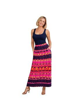 2/$24 Cynthia Rowley M Vibrant Ikat Pattern Maxi Skirt Magenta, Navy, Black